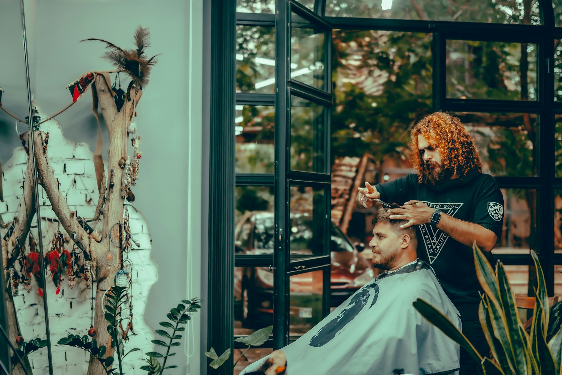 A barber working with precision